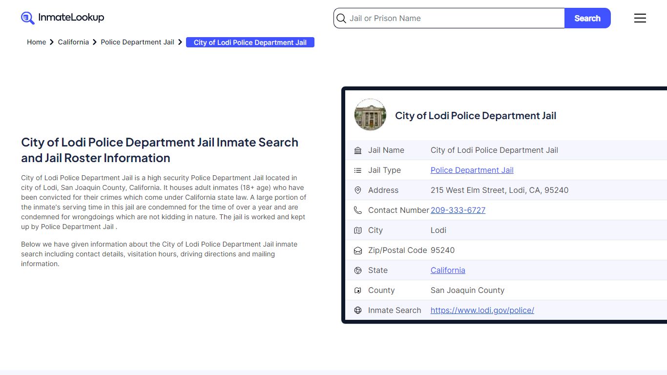 City of Lodi Police Department Jail Inmate Search, Jail Roster ...