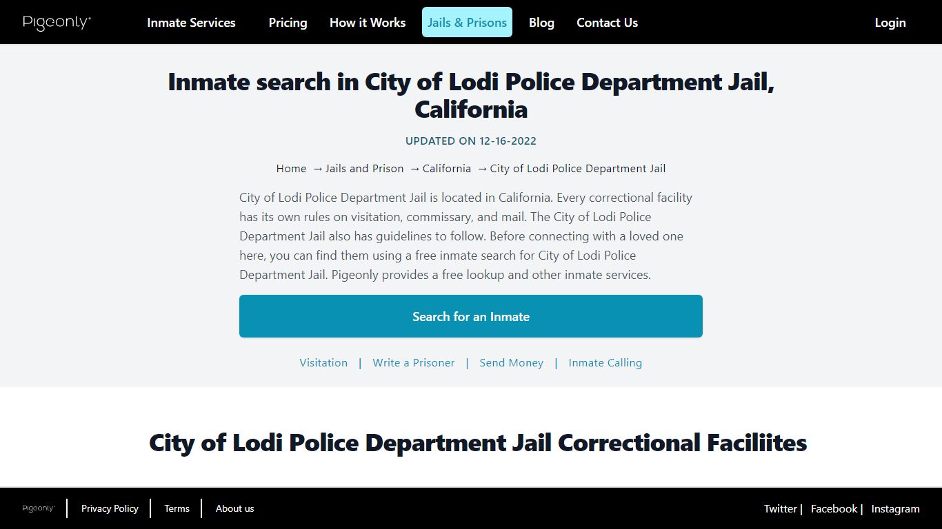 Inmate search in City of Lodi Police Department Jail, California
